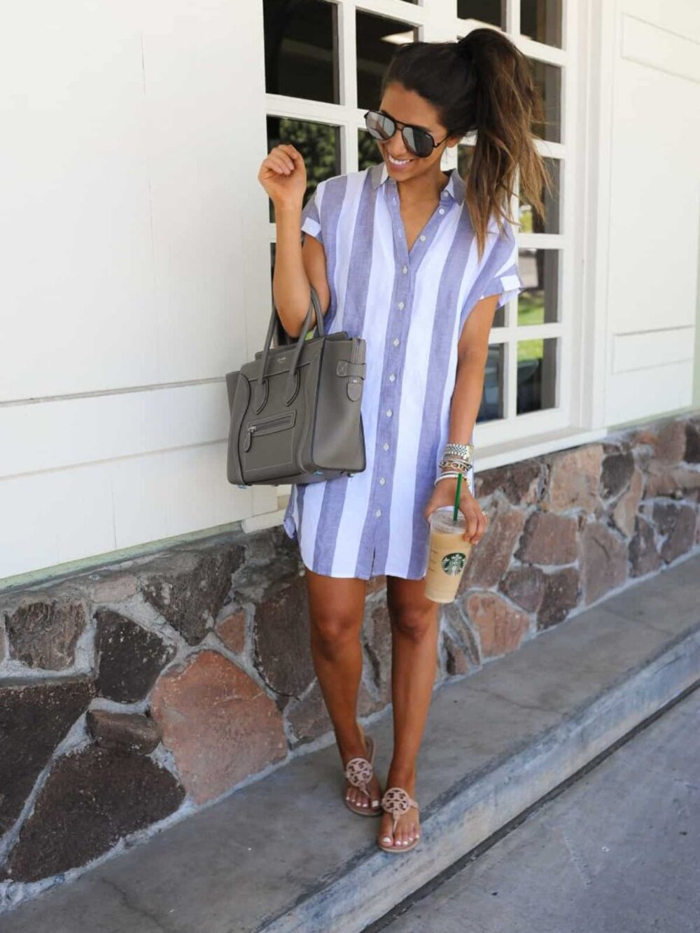 Madewell - Maywood Stripe Shirtdress Button-Up J2867 | Small | Gray & White